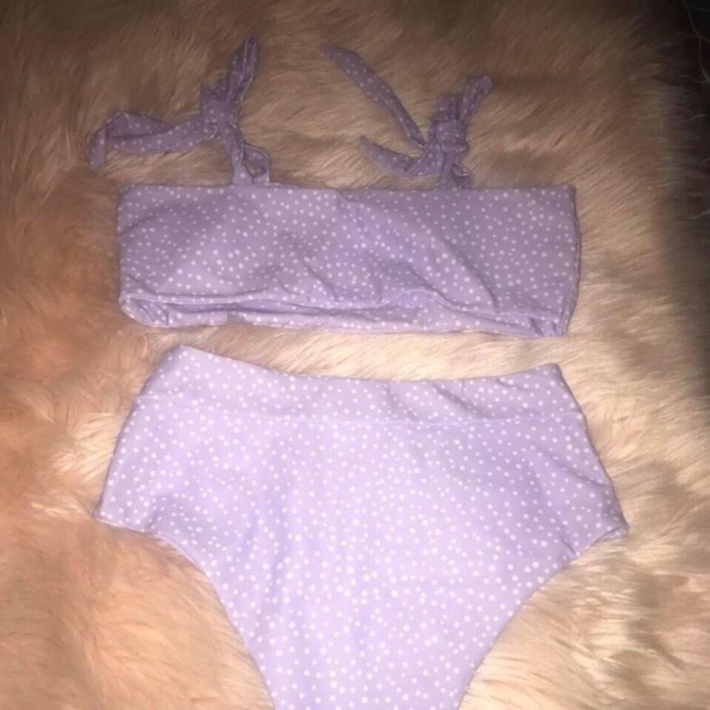 Polka Dot Tie Shoulder High Waist Bikini Swimsuit